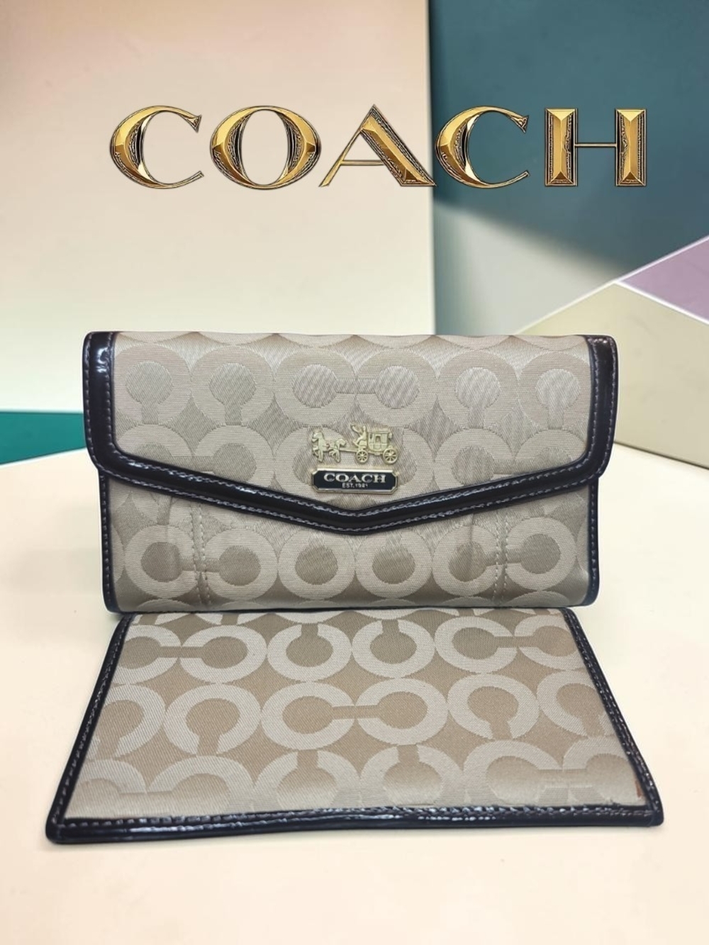 COACH Madison Op Art Signature Checkbook Wallet EUC